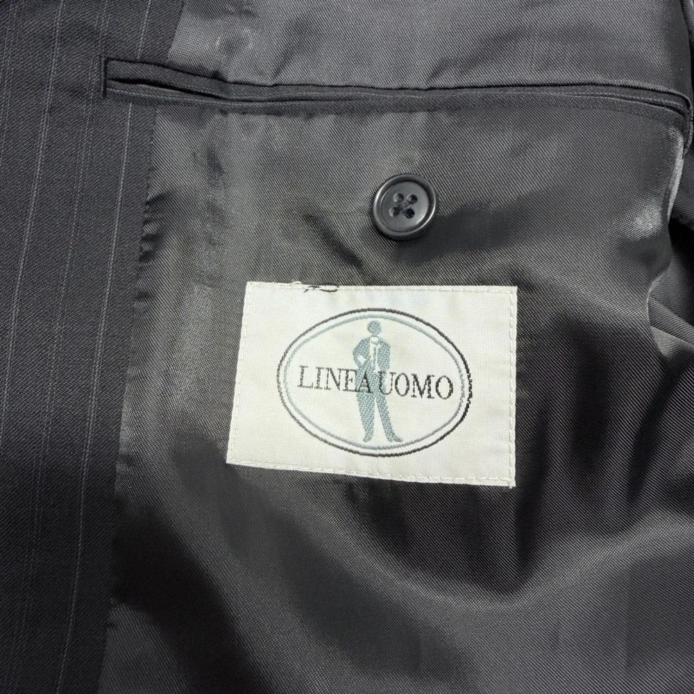 Linea Uomo Mens 39 Short Navy Blue Pinstripe Super 100s Wool 3 Button Blazer